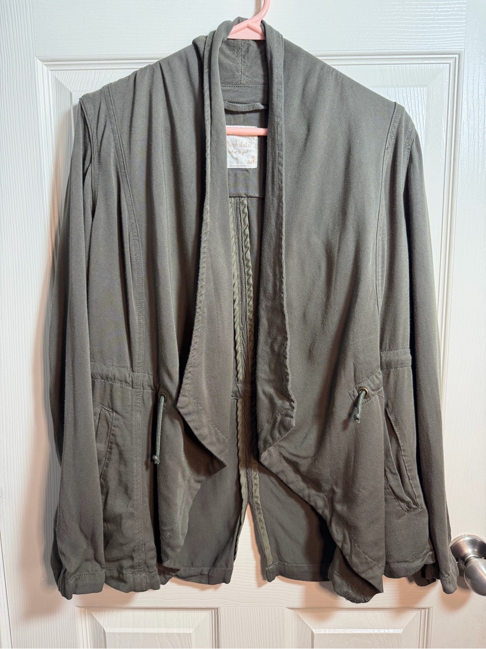 Women’s Altar'd State Olive Lightweight Open-Front Utility Jacket, size Medium